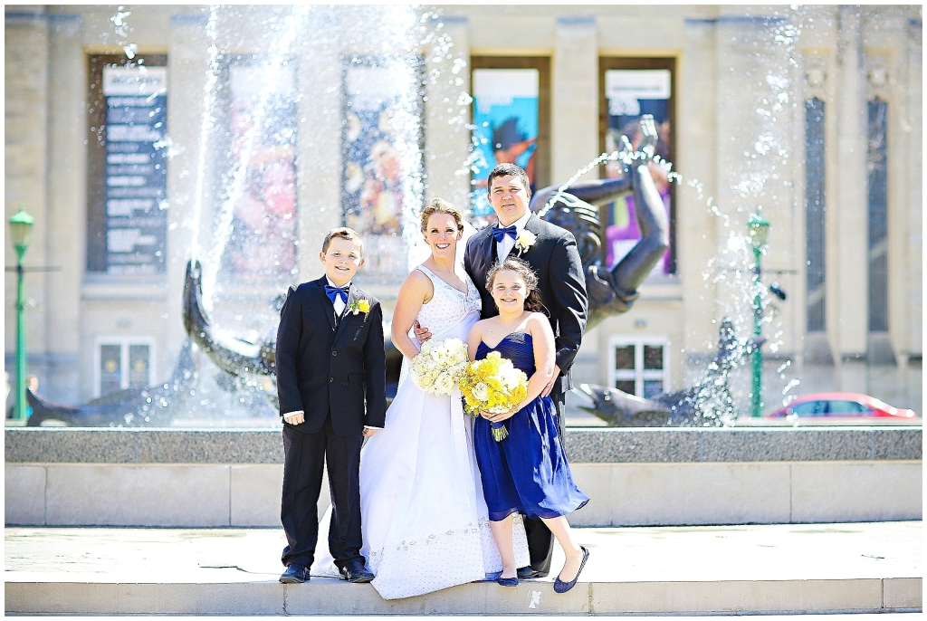 Navy and Yellow Wedding Indiana University Showwalter Fountain
