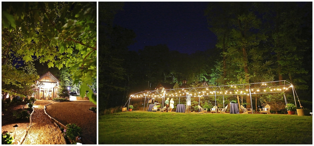 barn wedding light up for evening