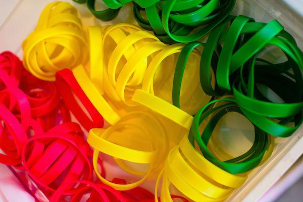 red, yellow and green social distancing wristbands for an Indianapolis Bat Mitzvah