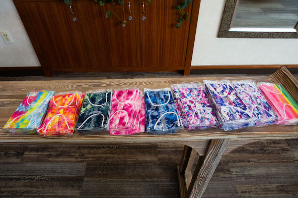 colorful tie-dyed face masks at an Indianapolis Bat Mitzvah