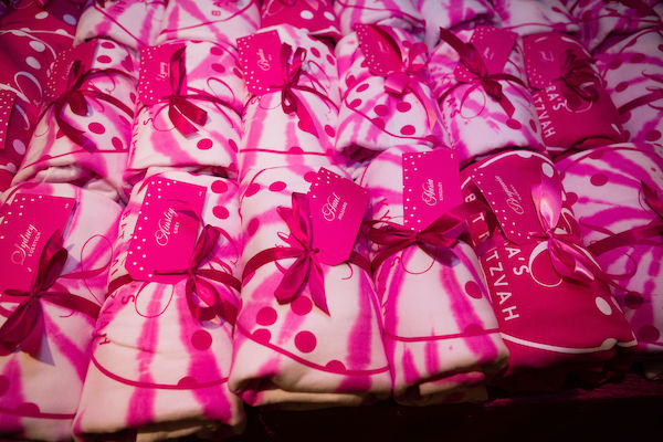custom designed hot pink and white sweatshirts for children at an Indianapolis Bat Mitzvah