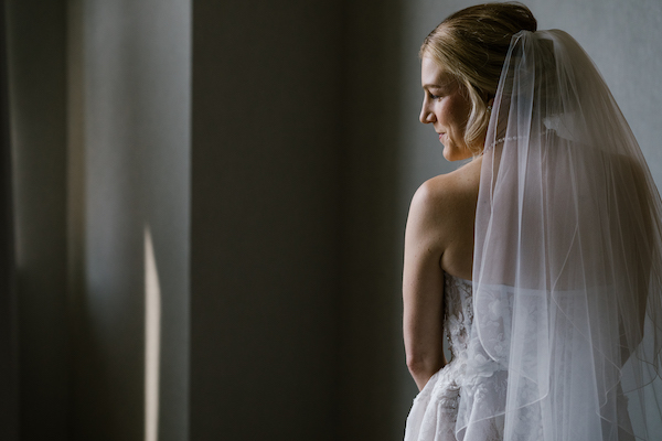 wedding portrait of a bride taken from behind