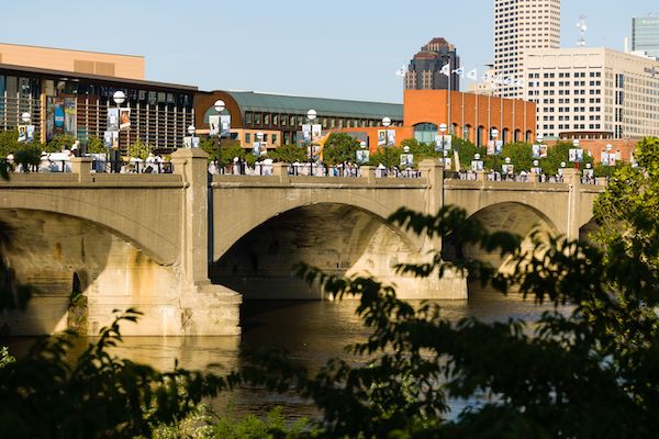The White Street Bridge and White River, the location of the 2021 Indianapolis Diner en Blanc