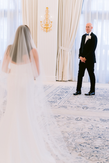 groom seeing his bride for the first time at their Hotel Carmichael wedding