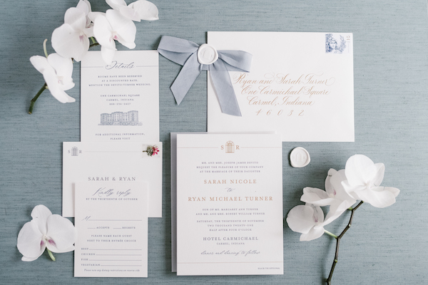 custom wedding invitations for a couple's Hotel Carmichael wedding