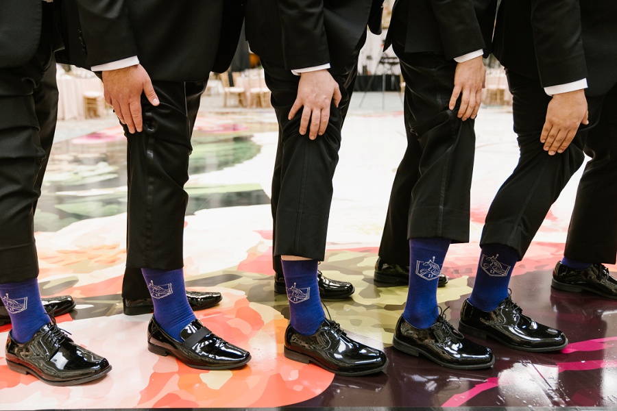 groomsmen's socks with the couples carousel horse monogram