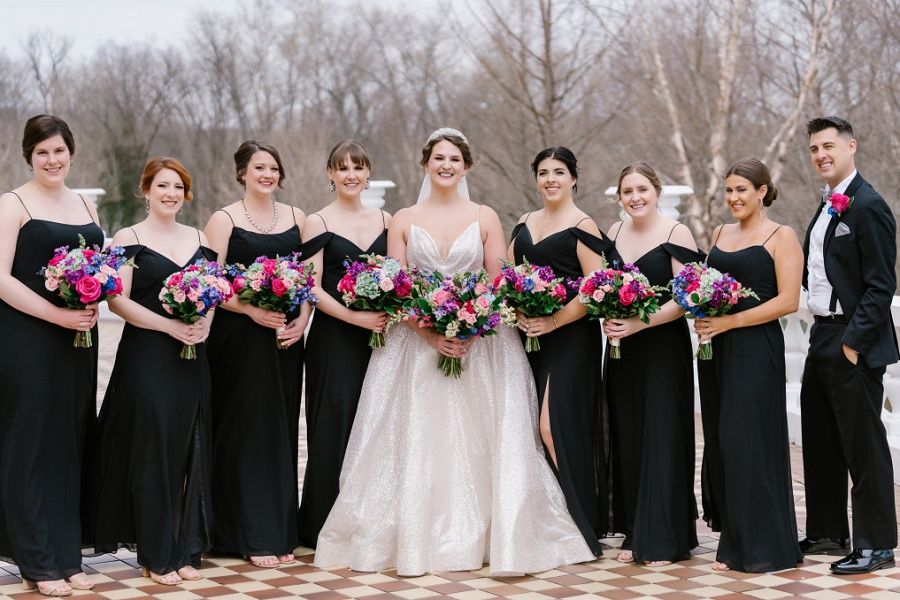 bride with her wedding party beofre her West Baden wedding