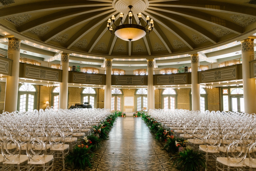 elegant wedding ceremony inside of the West baden Springs Hotel