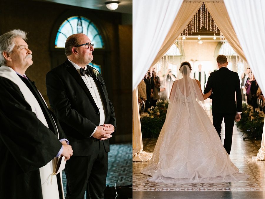 groom looking on as his bride walks down the aisle