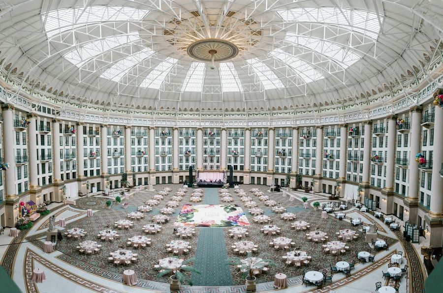 wedding reception under the iconic done of the West Baden Springs Hotel at French Lick Resort