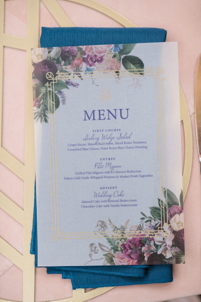 custom menu cards for a west baden wedding reception