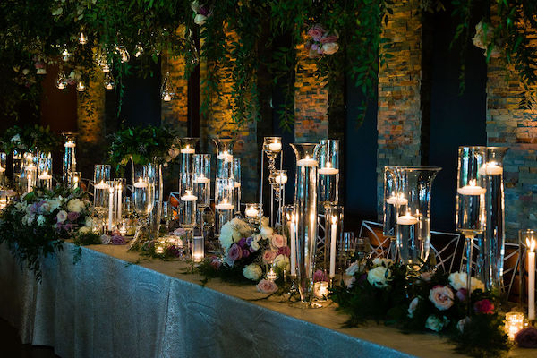 Luxurious wedding head table created by Gina Howald of ImGINAtion