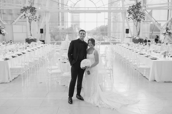 Bride and groom at the Indianapolis ArtsGarden Wedding Reception