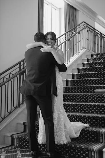 Bride and grooms first lookm at the Conrad Indianapolis