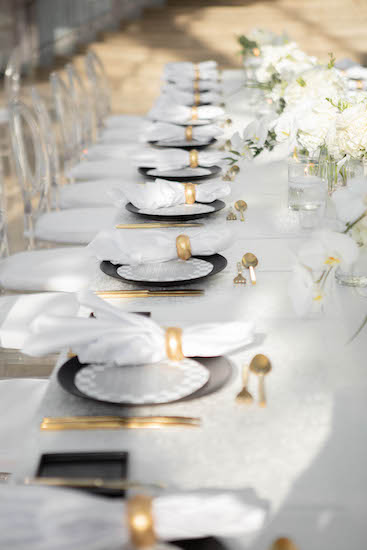 Modern black and white tablesettings at an indianapolis wedding