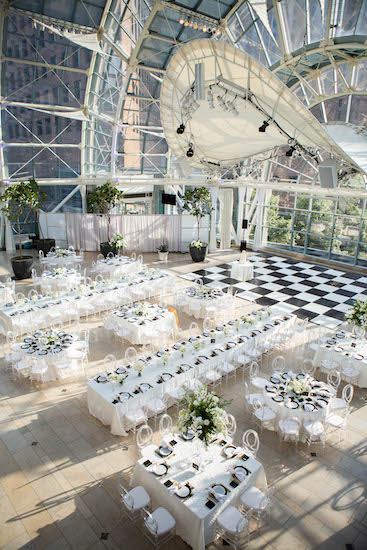 Indianapolis wedding reception with black and white checkered dance floor
