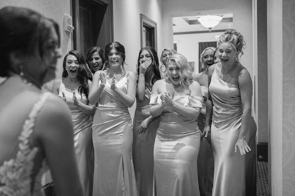 Indianapolis bride's first look with her gal pals