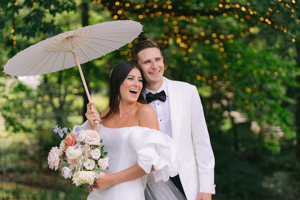 bride and groom at their Newfields wedding