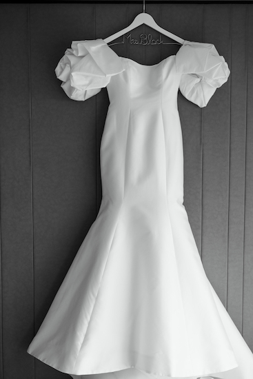 beautiful wedding gown with oversized bell sleeves