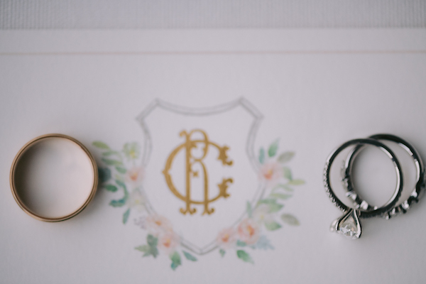 ring photos with bride and groom's custom monogram