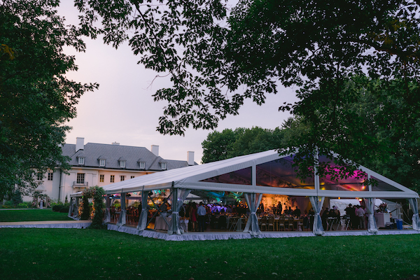 tented wedding reception at Newfields in Indianapolis