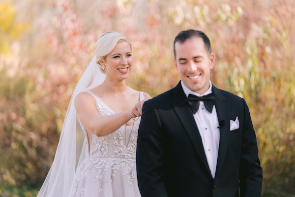 bride and groom's first look