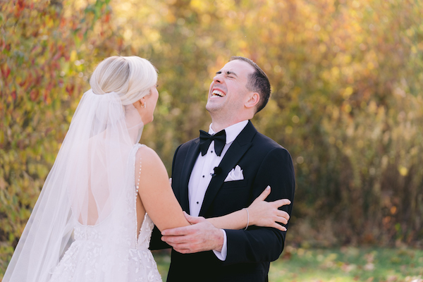 emotional bride and groom after their first look