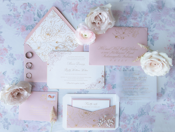 Soft pink floral wedding invitations for an Indianapolis wedding
