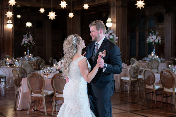 Bride and groom's first dance before their reception at the Scottish Rite Cathedral