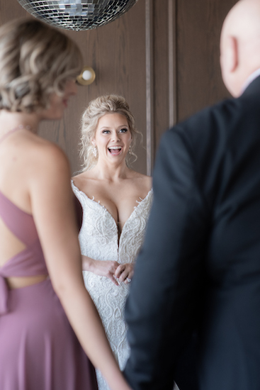Indianapolis bride seeing her father before her wedding
