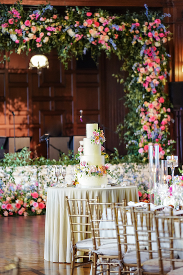 Colorful wedding reception at the Scottish Rite Cathedral in Indianapolis