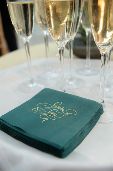 Champagne and custom cocktail napkins