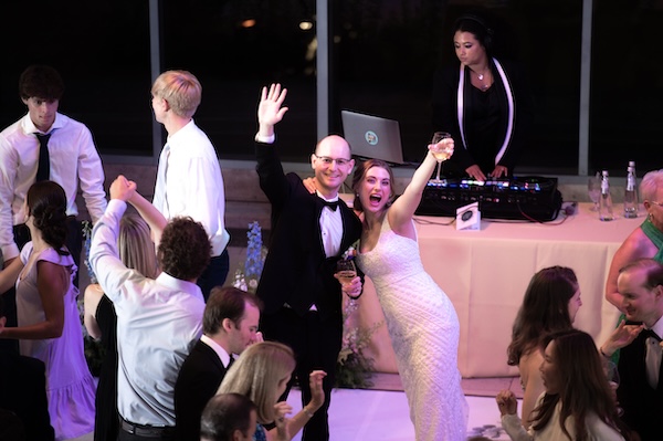 Bride and groom partying at their Indianapolis wedding reception