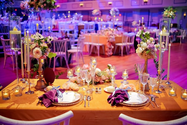 View of a wedding reception from the couple's sweetheart table