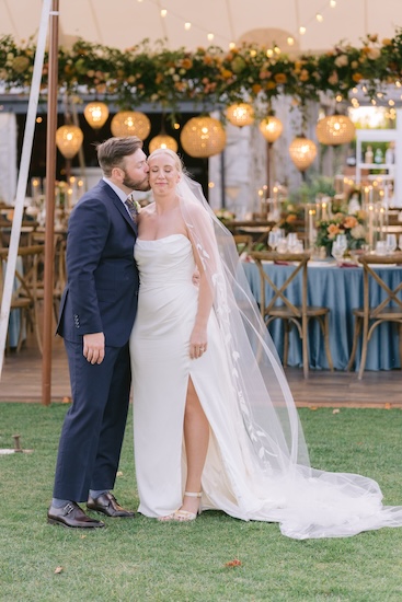 Bride and groom with Master Wedding Planner Monica Richard of Mon Amie Events, Inc. taking a sneak peek at their Wisconsin destination wedding decor.