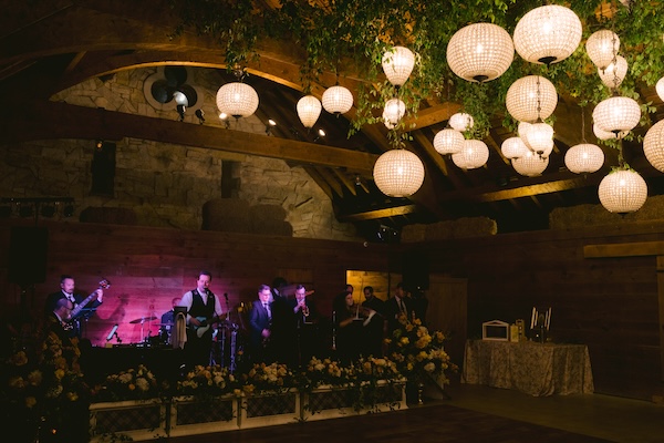 Wedding band set up inside of the Irish Barn at Whistling Straits 18th Green.