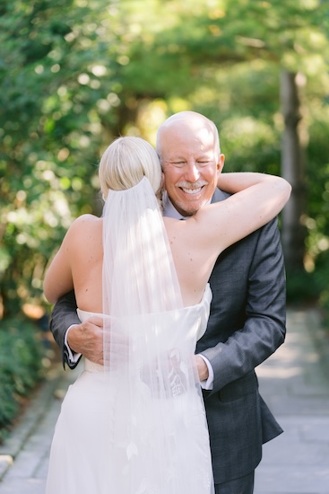 Dad's first time seeing his daughter at her Wisconsin destination wedding at the Kohler Resort.