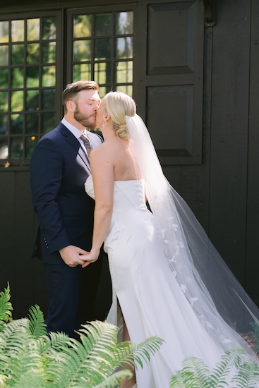 Bride and groom's first look at their Wisconsin destination wedding at the Kohler Resort.