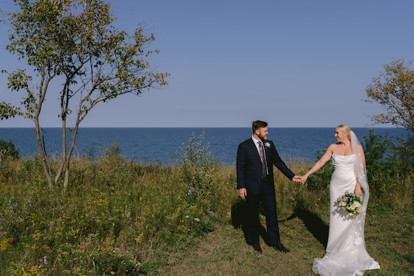 Bride and groom's wedding portraits at their Wisconsin destination wedding at the Kohler Resort and Whistling Straits.