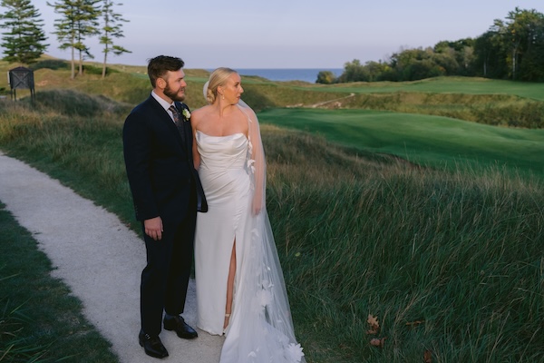 Bride and groom's wedding portraits at their Wisconsin destination wedding at the Kohler Resort and Whistling Straits.