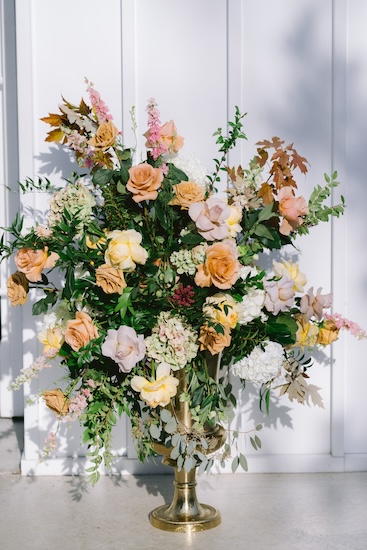 Large floral arrangement at the entrance to the Straits Chapel.