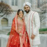 Bride and groom before thier luxurious Indianapolis South Asian wedding.