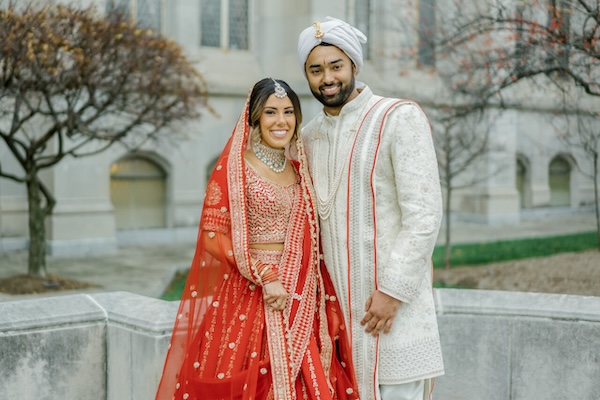 Bride and groom before thier luxurious Indianapolis South Asian wedding.