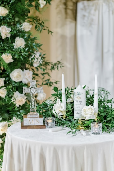 A crystal cross and unity candle for a Indianapolis wedding ceremony.