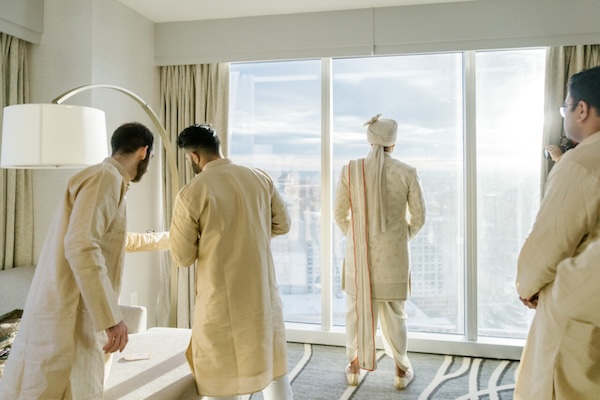 Indianapolis groom awaiting his Hindu wedding ceremony.