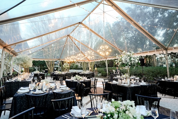 A tented wedding reception at The Governo Thomas Bennett House