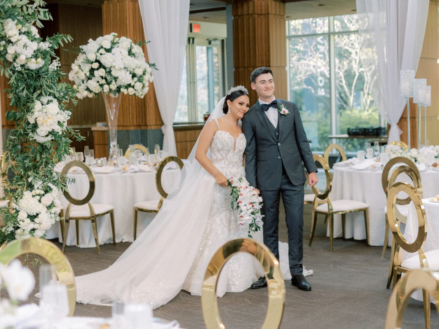 bride and groom seeing venue setup