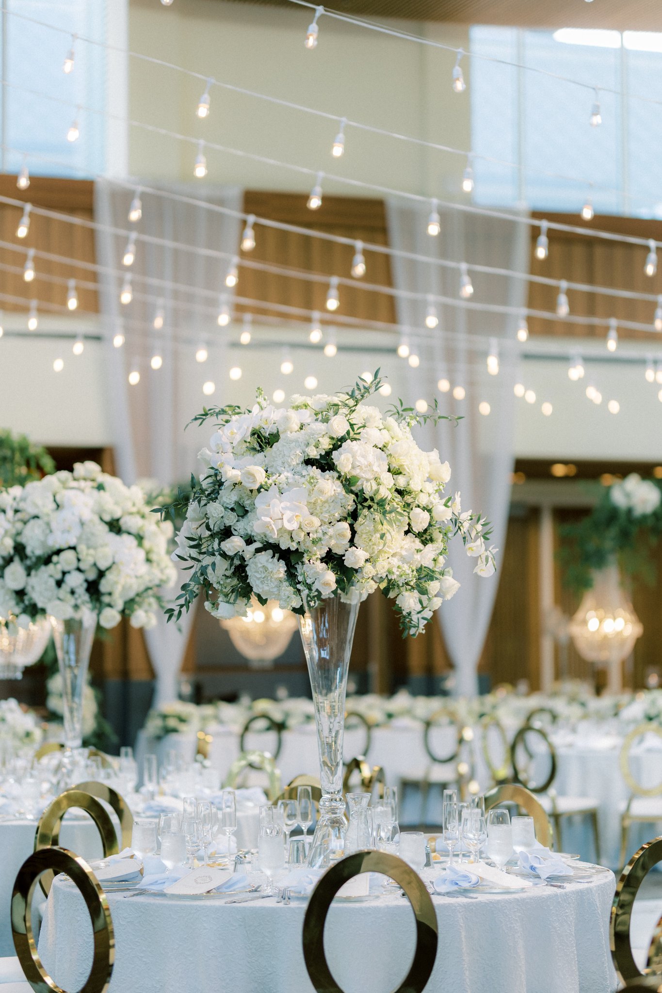 white floral details at event