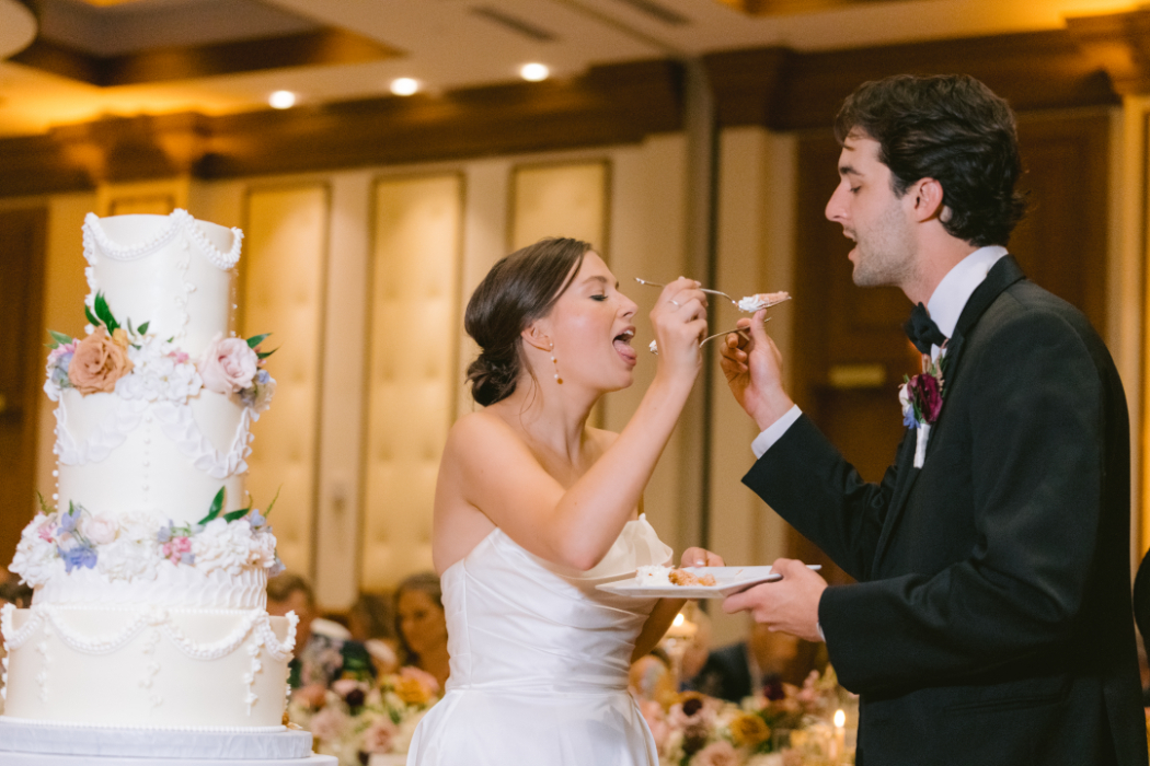 cake cutting at wedding reception at arts garden