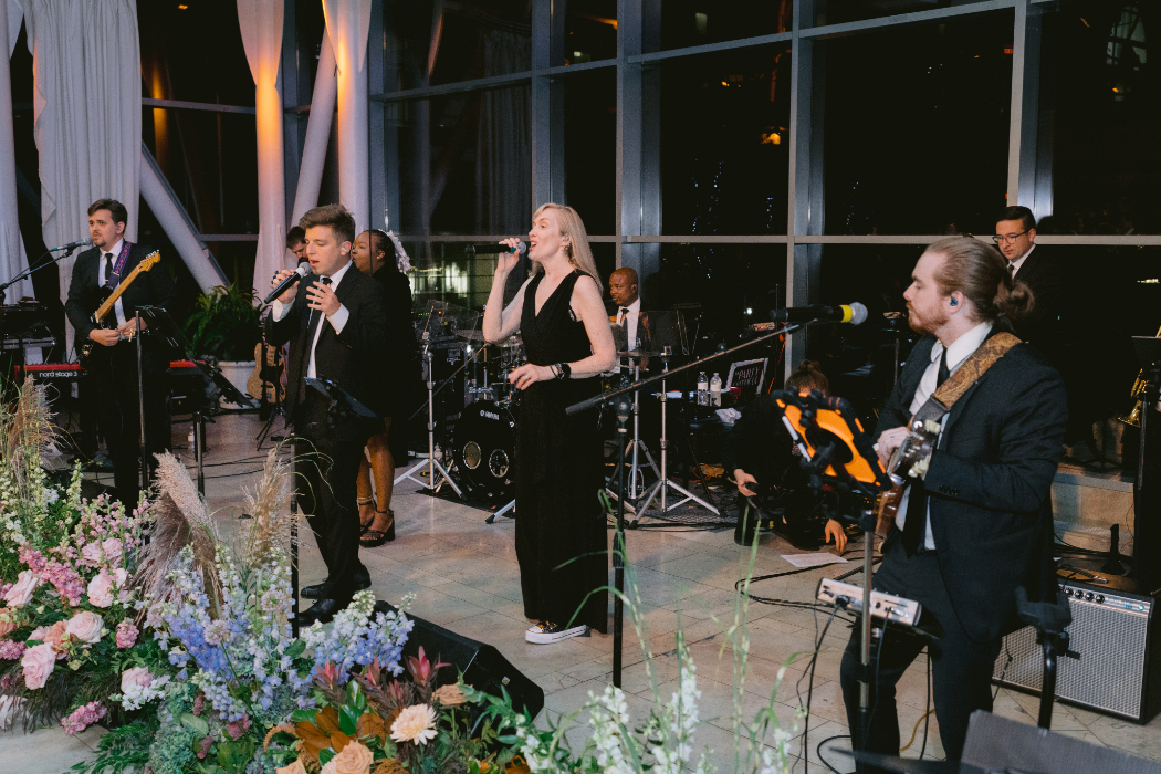 band playing at wedding reception at arts garden